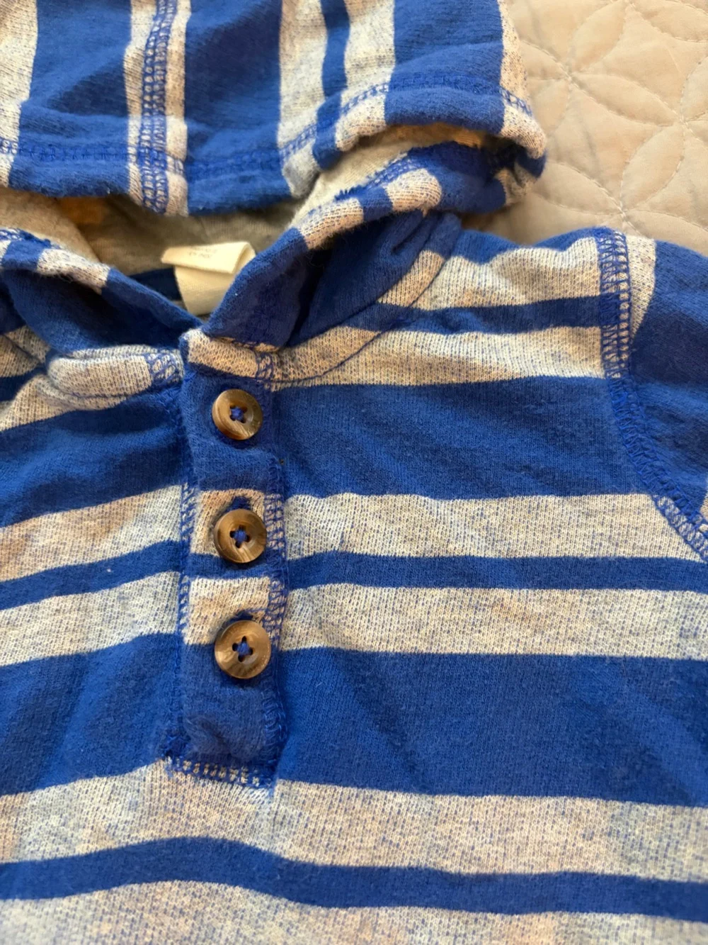 Tucker + Tate Blue and Gray Striped Hooded Baby Romper